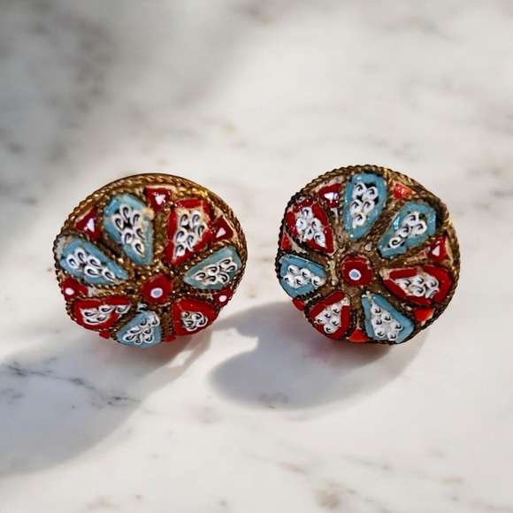 Vintage Micromosaic Clip on Earrings - Picture 3 of 14